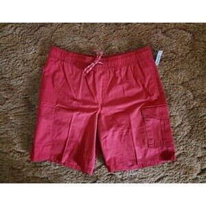 Amazon Essentials Men's Washed Red 9" Elastic Waist Cargo Short Size: Large. NWT